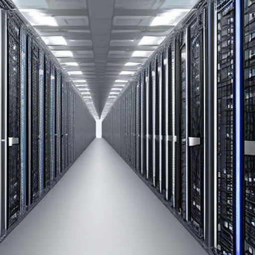 A photorealistic image of an aisle in a datacenter with lots of servers generated by Stable Diffusion v2.0